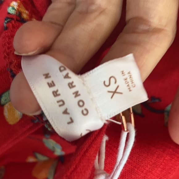 Relist7/18❌ LC LAUREN CONRAD red with lemon & floral print tie back dress - Picture 12 of 16